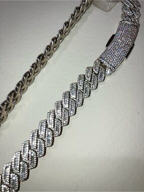 Baguettes with small lab diamond Cuban link Chain Necklace - Men